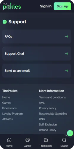 The Pokies net Support